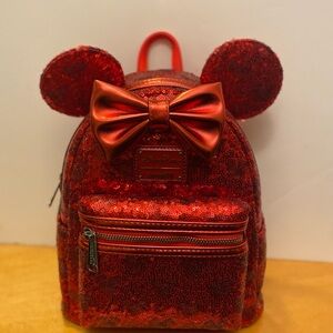 NWT. Loungefly Disney Minnie Mouse Red Sequin Loungefly Mini Backpack.